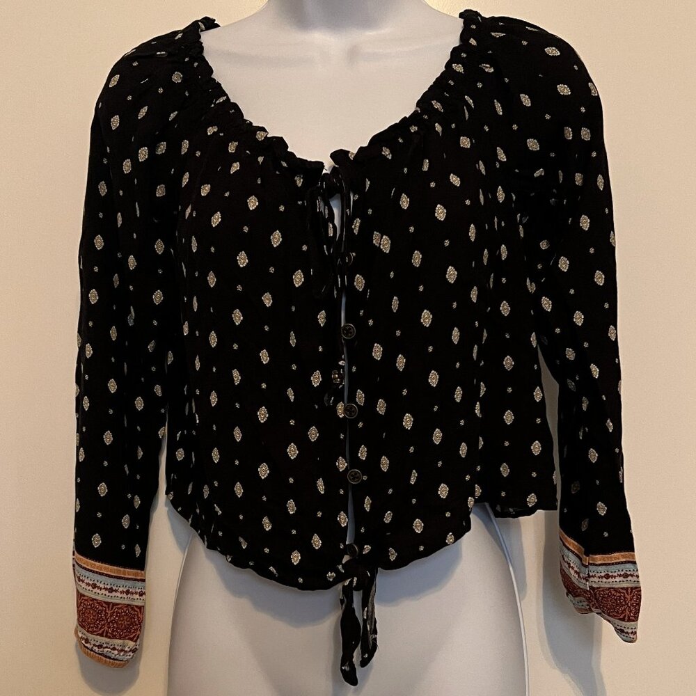 Boho Hippie Festival-vibe Crop-top Tie-front Bell Sleeves Women's size Small